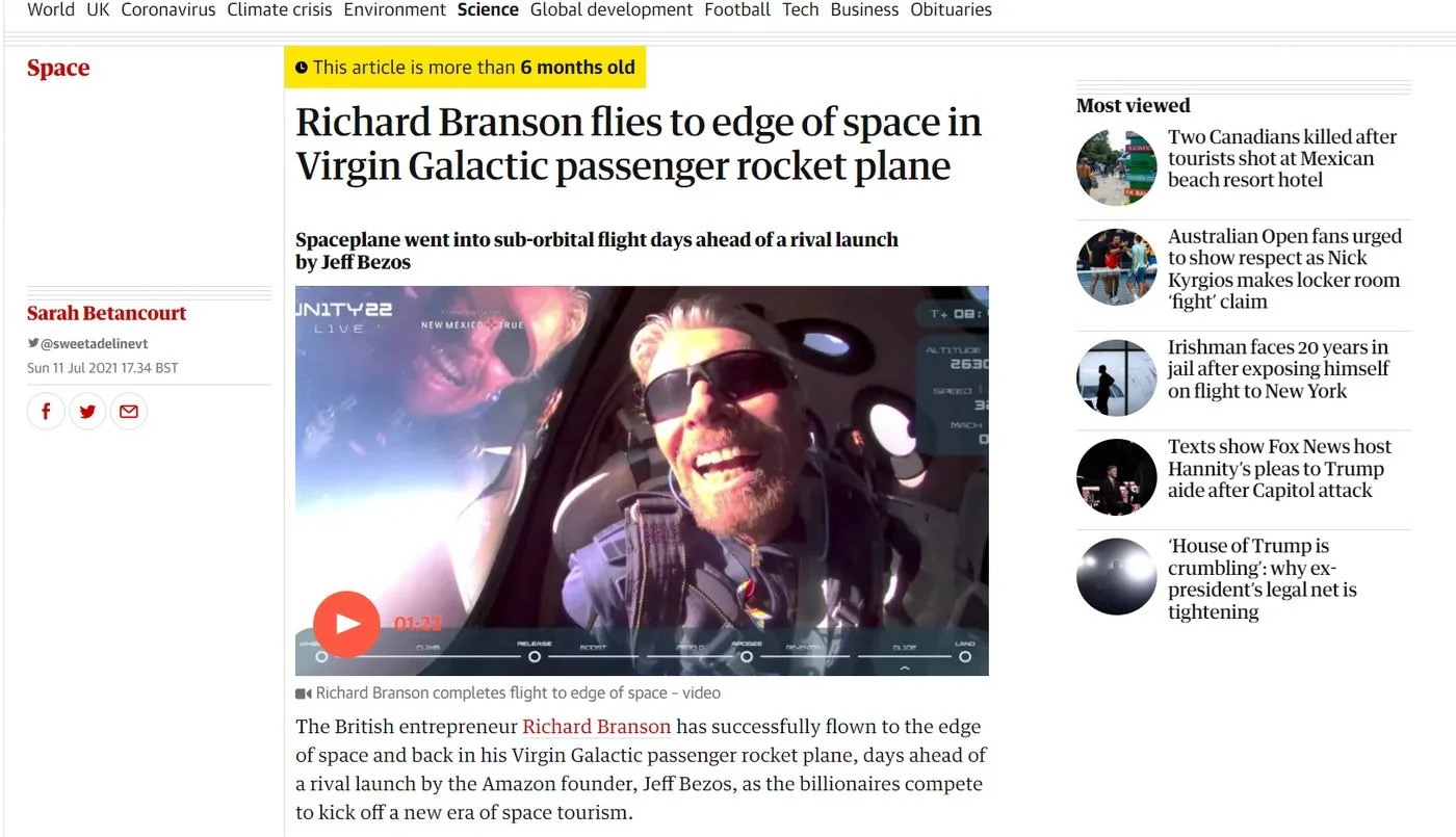 From: https://www.theguardian.com/science/2021/jul/11/richard-branson-virgin-galactic-space It is like the project to Mars. They spend 256 million dollars to get there. They are spending about 1/2 million dollars a day tracking it. When somebody comes along in the next century and says,